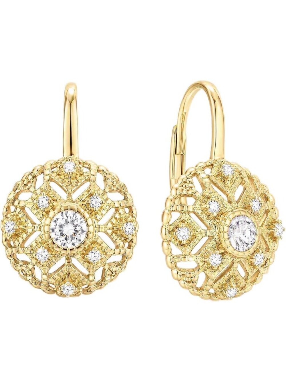 Elegant 14K Gold Drop Dangle Earrings with Cubic Zirconia for Women - Vintage